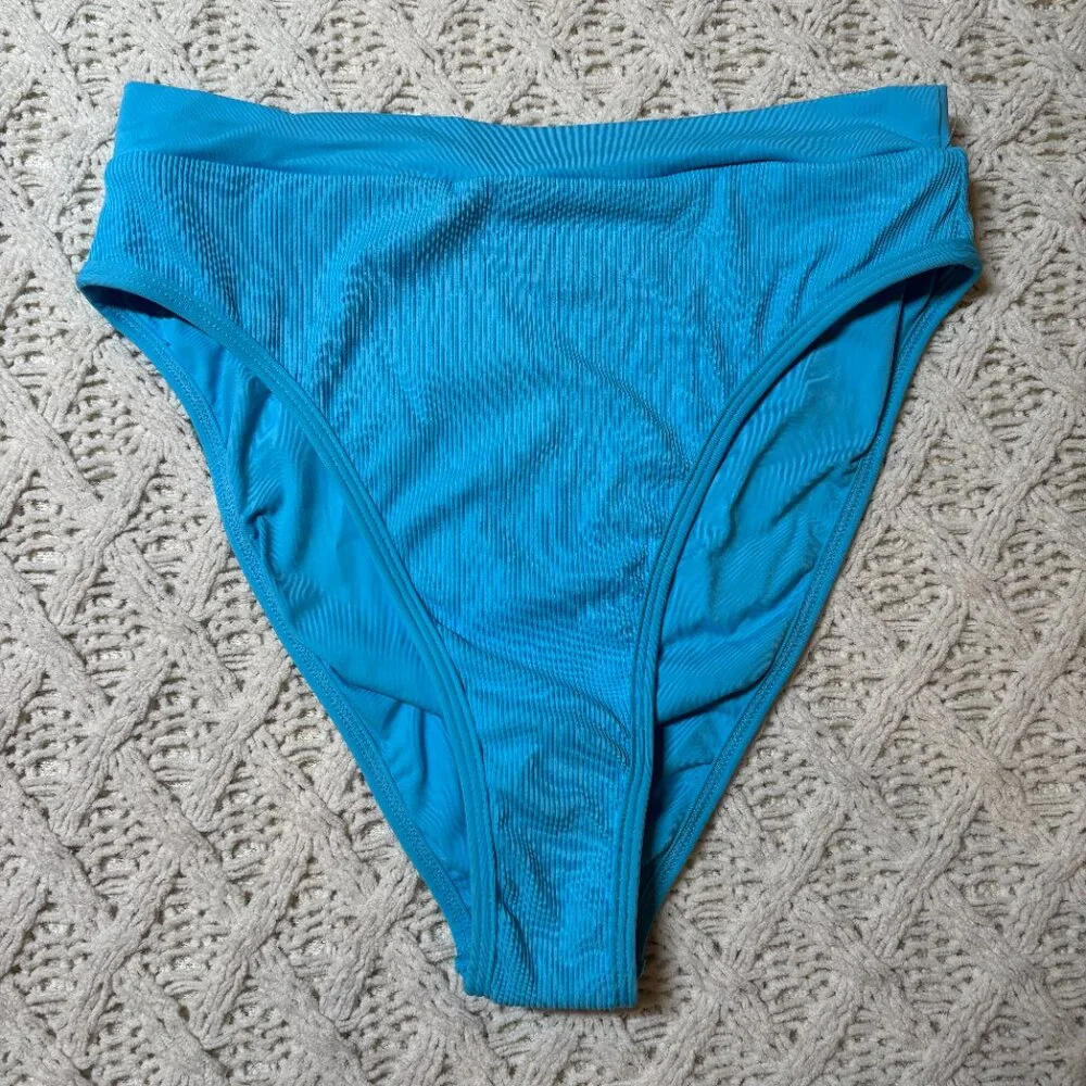 NWT L*Space French‎ Bottom Bitsy Bikini – Aqua Ribbed High Cut Swim Bottom M